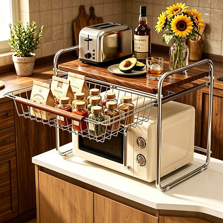 Apa yang Menjadikan Rak Microwave Meja dengan Laci Geser Keluar sebagai Penyimpanan Dapur Cerdas yang Penting